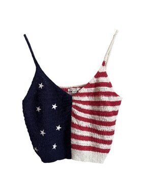 American Eagle Womens Americana USA Flag Knit Tank Size XL Y2K Patriotic July 4